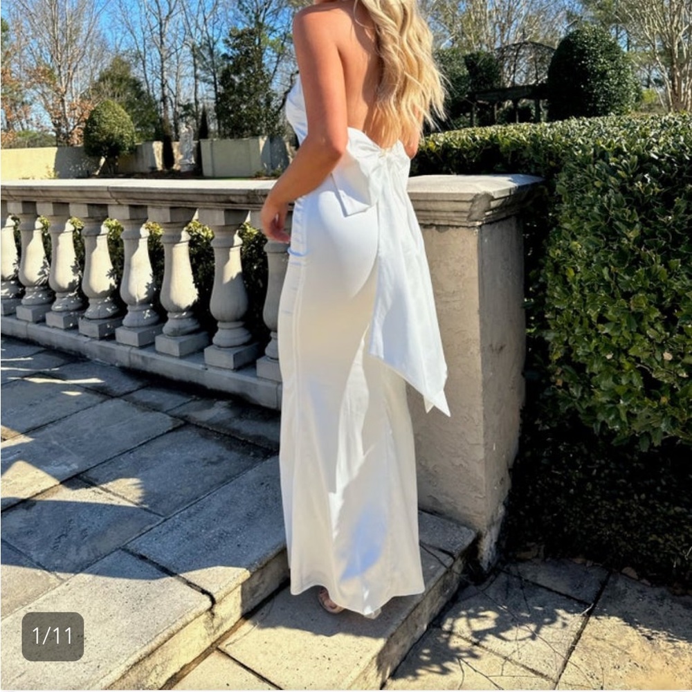 White Strapless Back-Tie Maxi Dress for Women